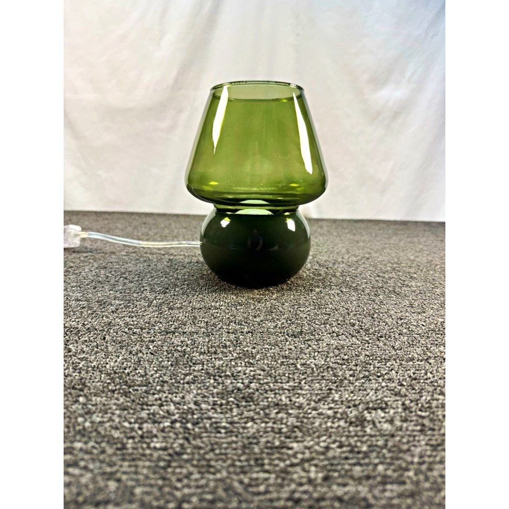 Green Glass Table Lamp 8 in Tall Corded Power Inline Switch Control for Adults